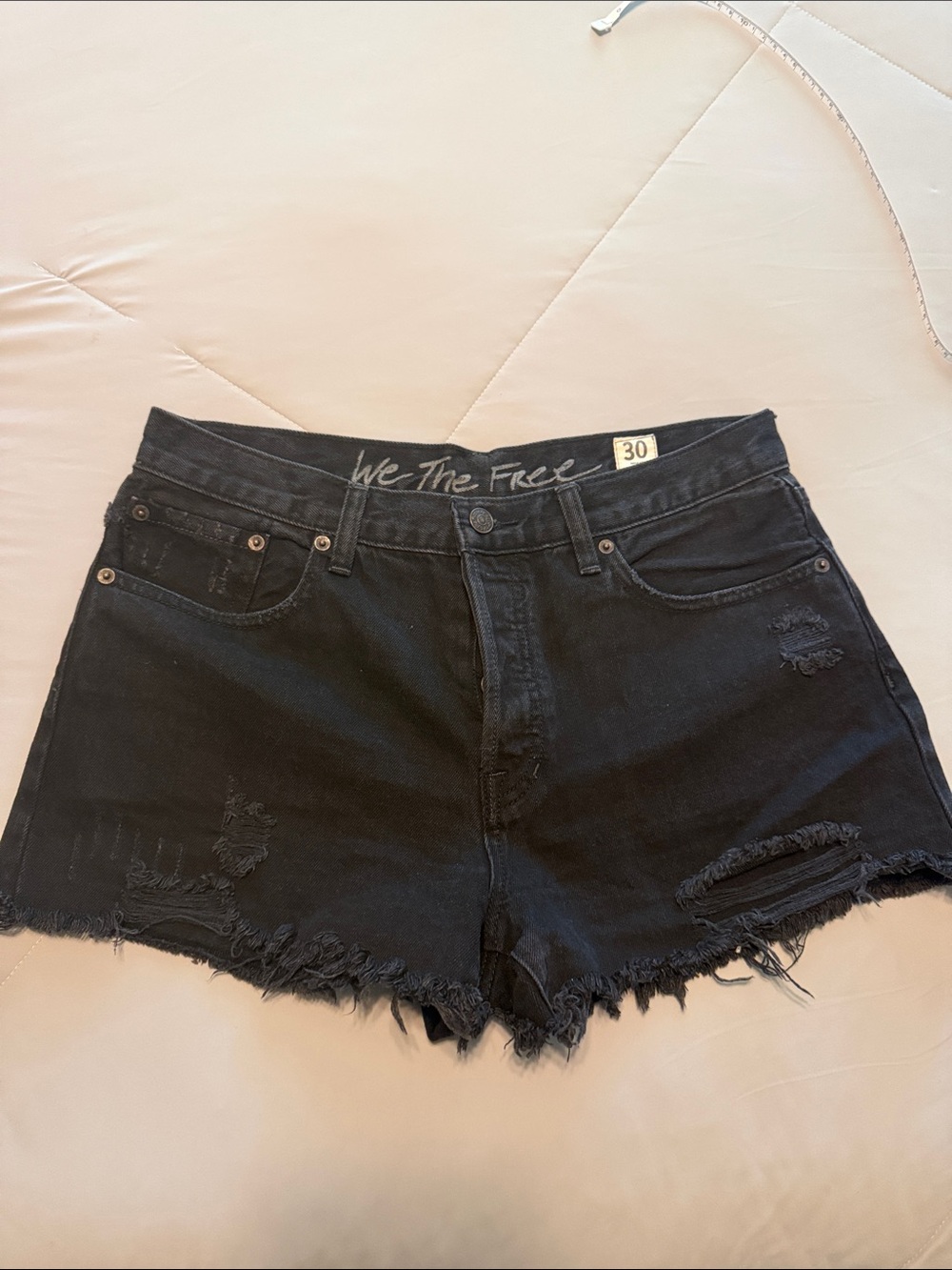 We The Free Black High-Rise Frayed Denim Shorts